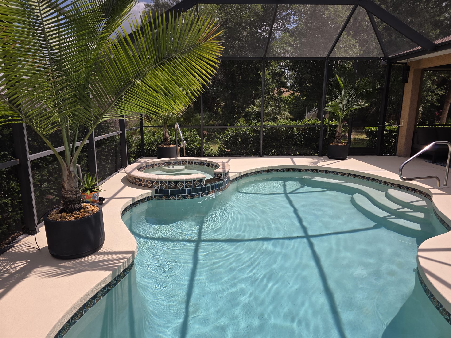 Pool and spa with tropical plants